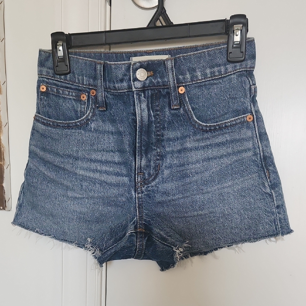 Madewell Blue High-Waisted Jean Shorts Frayed Hem